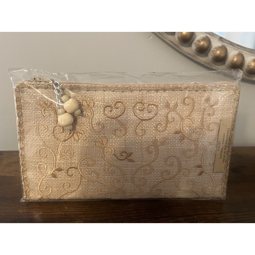 Handmade‎ Sinamay Zipper Wallet Clutch Natural Tan Beaded Charm Philippines